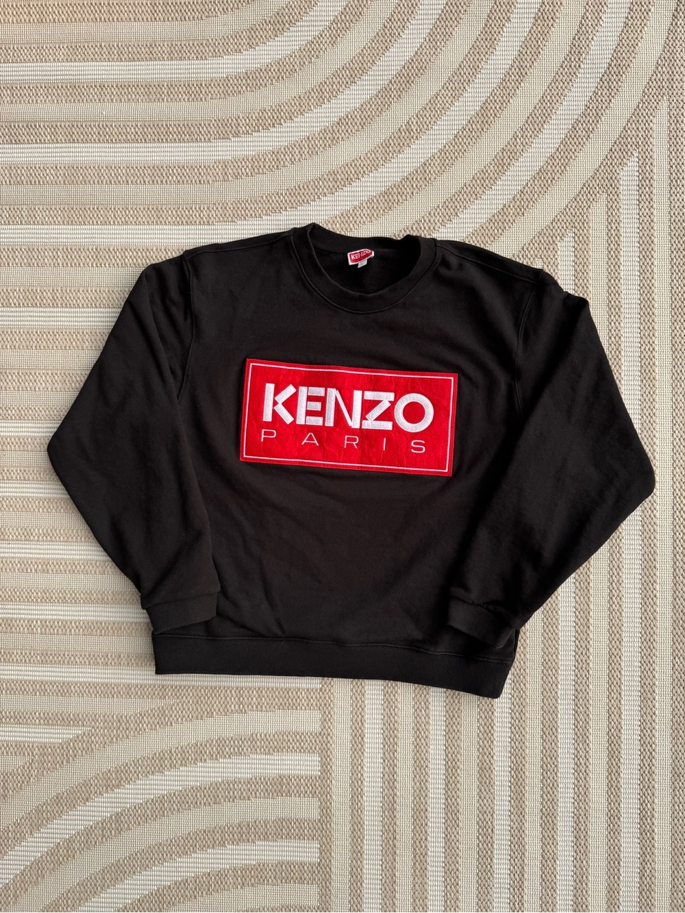 Kenzo Black Crewneck with Red Logo Patch